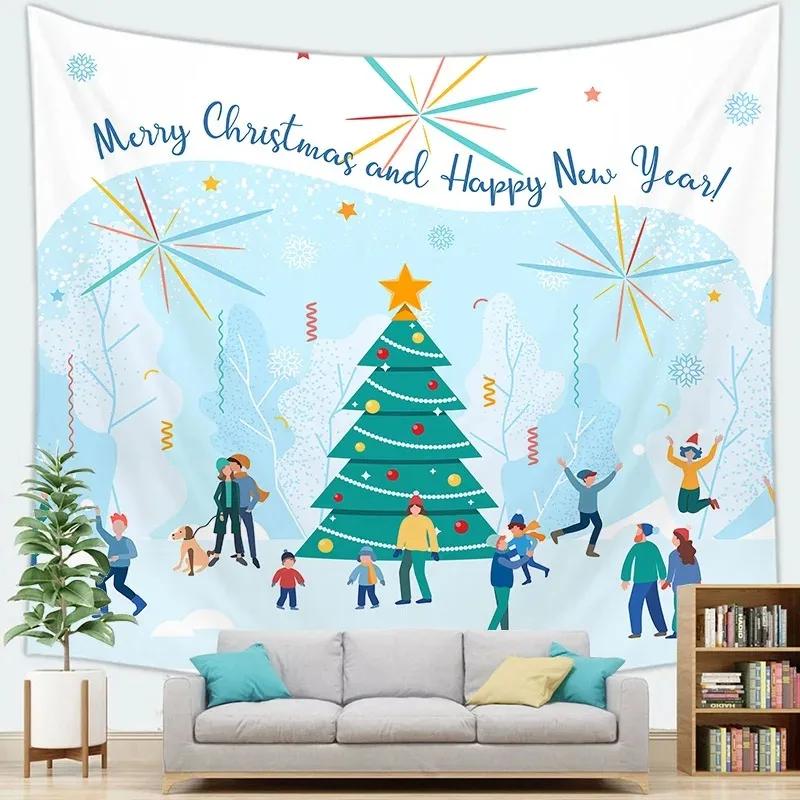 Christmas Theme Cartoon Christmas Tree Tapestry Living Room Bedroom Home Christmas Decoration