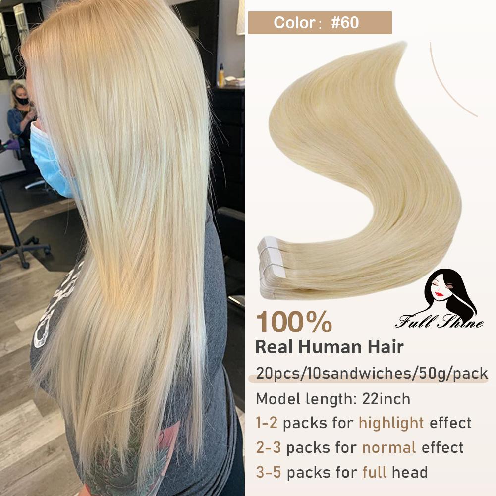 Full Shine Tape in Hair Extensions Remy Human Hair Balayage Highlights Natural Hair For Salon