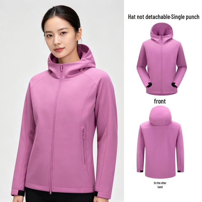Women's & Men's Lightweight Breathable Windproof Soft Shell Hooded Jacket for Spring/Autumn Hiking & Mountaineering