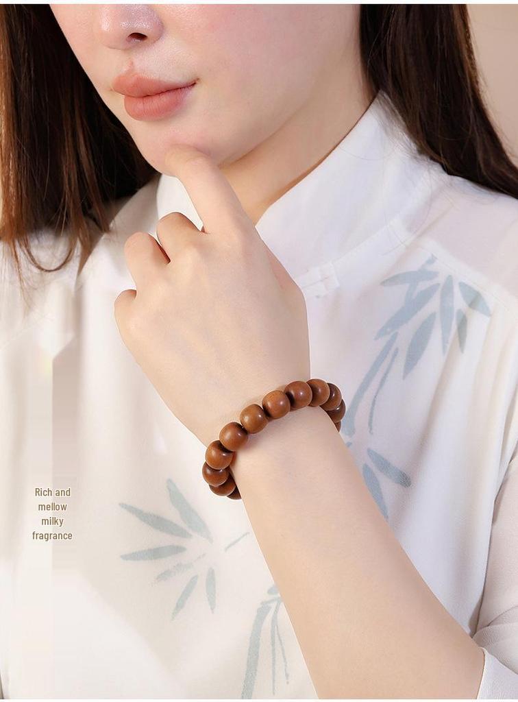 Men's Sandalwood Bracelet - Wenwan Buddhist 108 Barrel Beads Rosary with Milky Fragrance, Retro Design, Sink-Grade Quality.