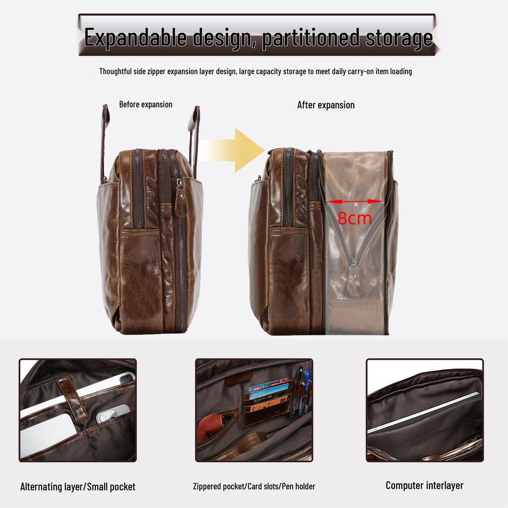 Convertible Genuine Leather Travel Bag with Hidden Straps, Expandable Large Capacity, Multifunctional for Casual Use