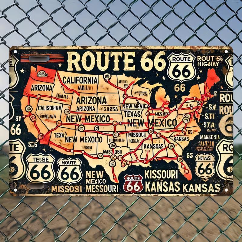 Tin Sign Route Vintage Metal Poster Map Retro Highway Travel Decor for Garage Bar Man Cave Wall Art Rustic Americana Signs