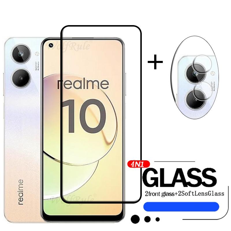 

4-in-1 For OPPO Realme 10 Glass For Realme 10 Tempered Glass 9H Full Cover Glue HD Screen Protector For Realme 10 4G Lens Film 1 Glass and 1 Len