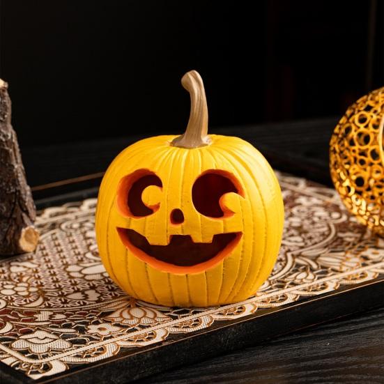 Halloween Pumpkin Figurine Spooky Resin Curved Pumpkin Sculpture Autumn Farmhouse Table Decoration for Front Porch Mantel Home Desk Decor
