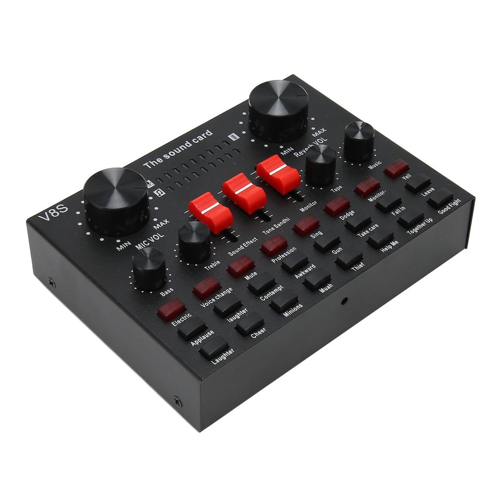 Bluetooth Live Sound Card 8 Modes Voice Changer Sound Mixer Board with 16 Sound Effects for Karaoke Live Streaming Black