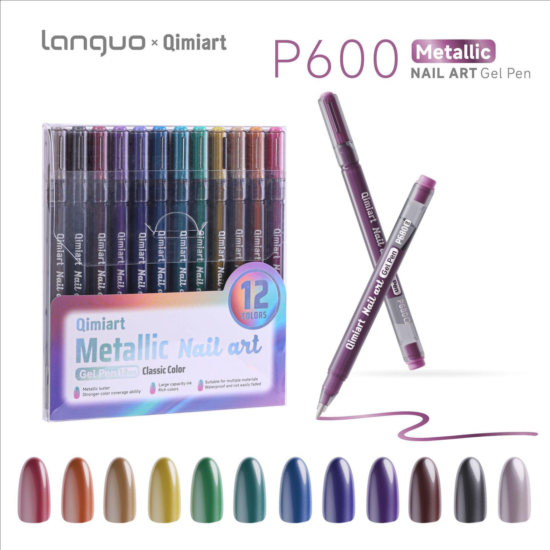 Metallic Blue Fruit Nail Art Pen Set - 12 Quick-Dry Colors for DIY Designs 1.0 mm
