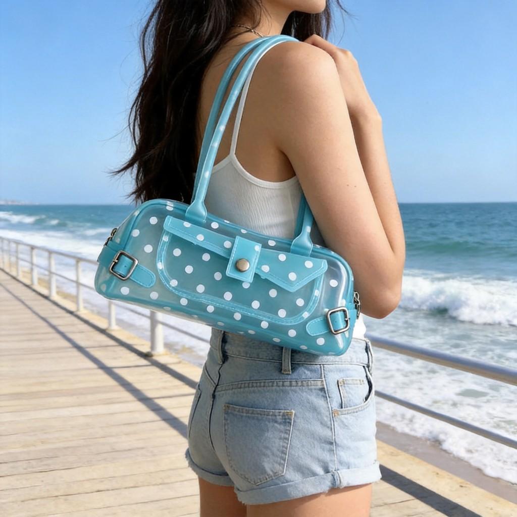 Pvc Girl Style Dot Jelly Bag With Snap Closure For Daily Use