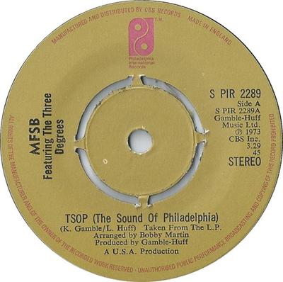 7inch Record MFSB, THE THREE DEGREES - TSOP (The Sound Of Philadelphia) SPIR2289 Philadelphia In 1974 UK Soul/Funk Used