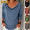 GMXIA Women's Fashion Casual Autumn Winter Long Sleeve U-Neck Blouses & Shirts