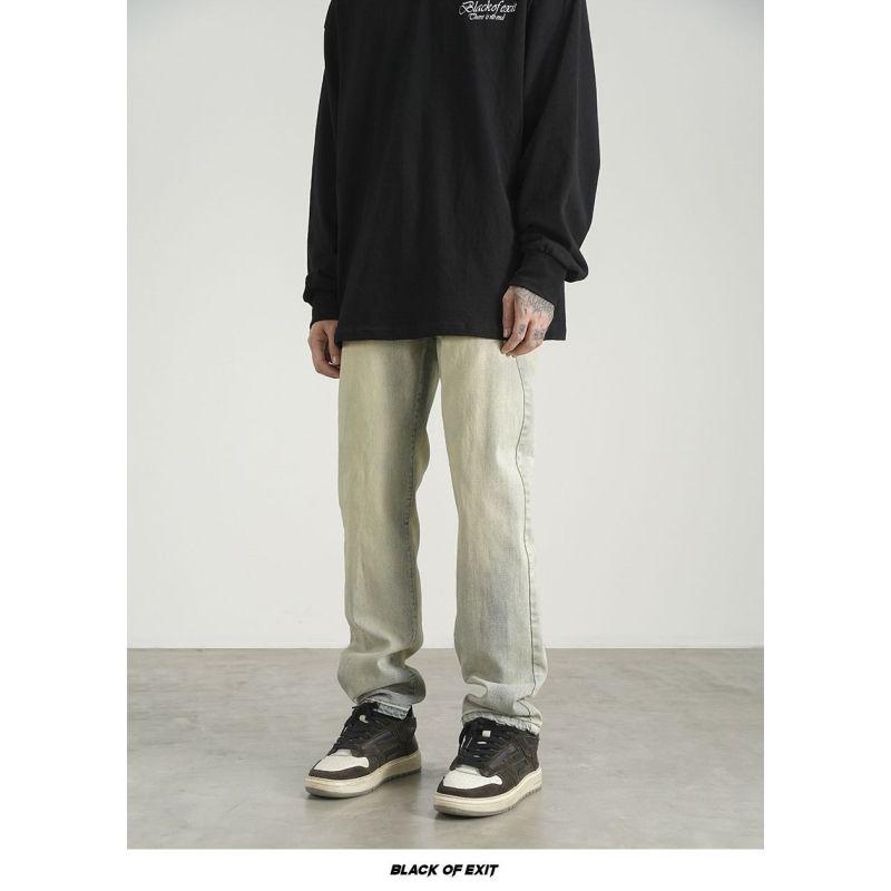 Americké pouliční prané staré zažloutlé volné džíny pánské univerzální střih ležérní výklenku smažené pouliční dlouhé kalhoty