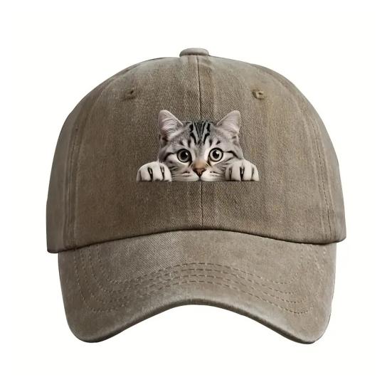 Baseball Hat Cat Printed Adjustable Washed Cotton Baseball Cap Retro