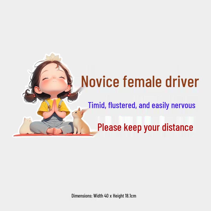 Reflective Warning Sticker: Timid & Flustered Female Driver, Keep Distance - Ideal for New/Practicing Drivers