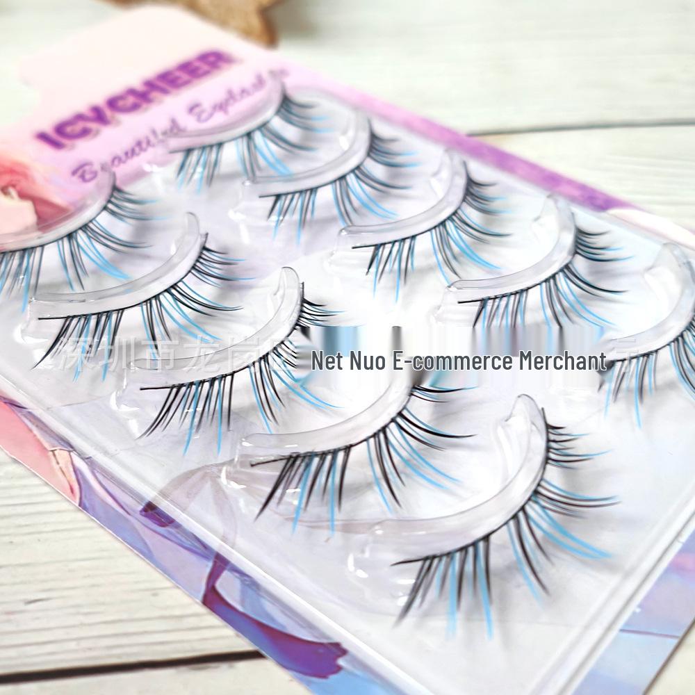 Set of Five Dreamy Ice Blue & Black False Eyelashes: Natural Flow, Realistic, One-Piece Fairy Cosplay Lashes