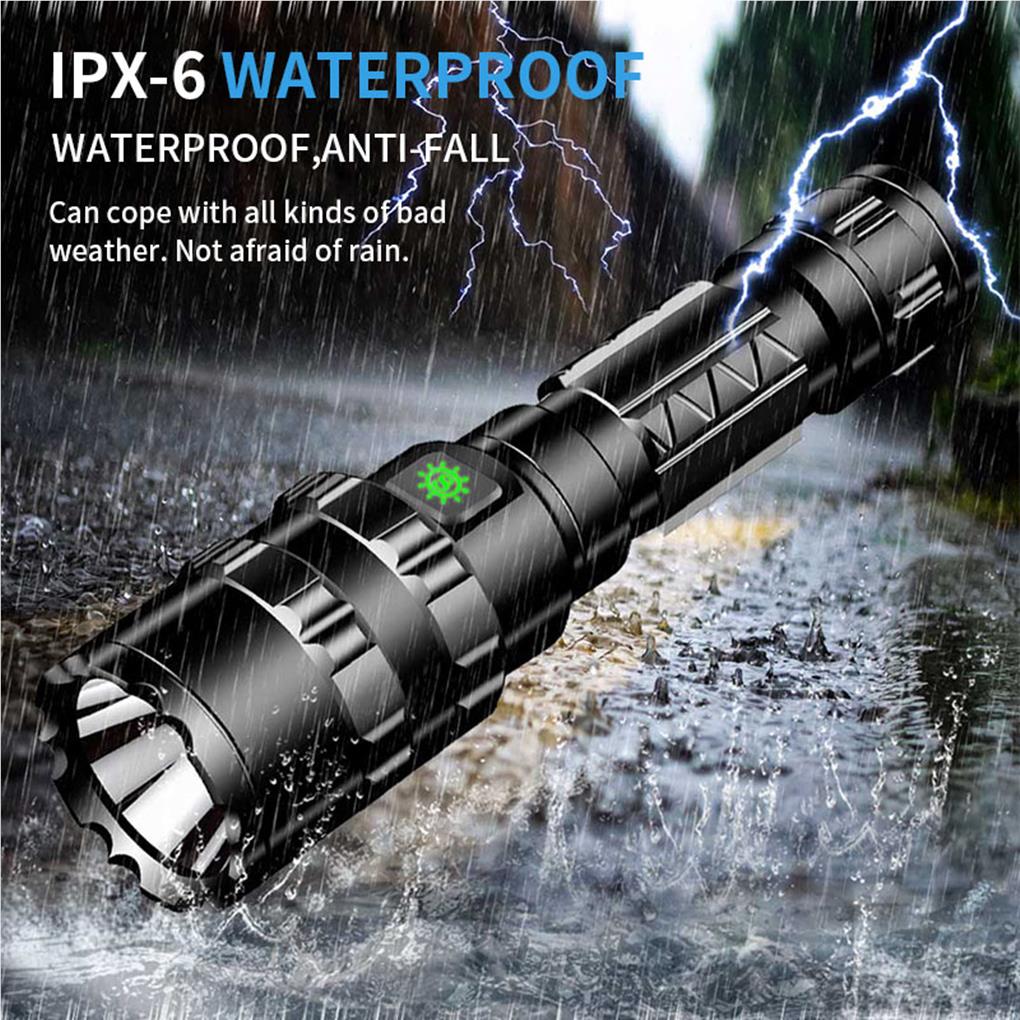 Tactical Flashlight Aluminum Alloy Anti-Rust Light Waterproof Torch USB Charging Fixed Focal Length Switch