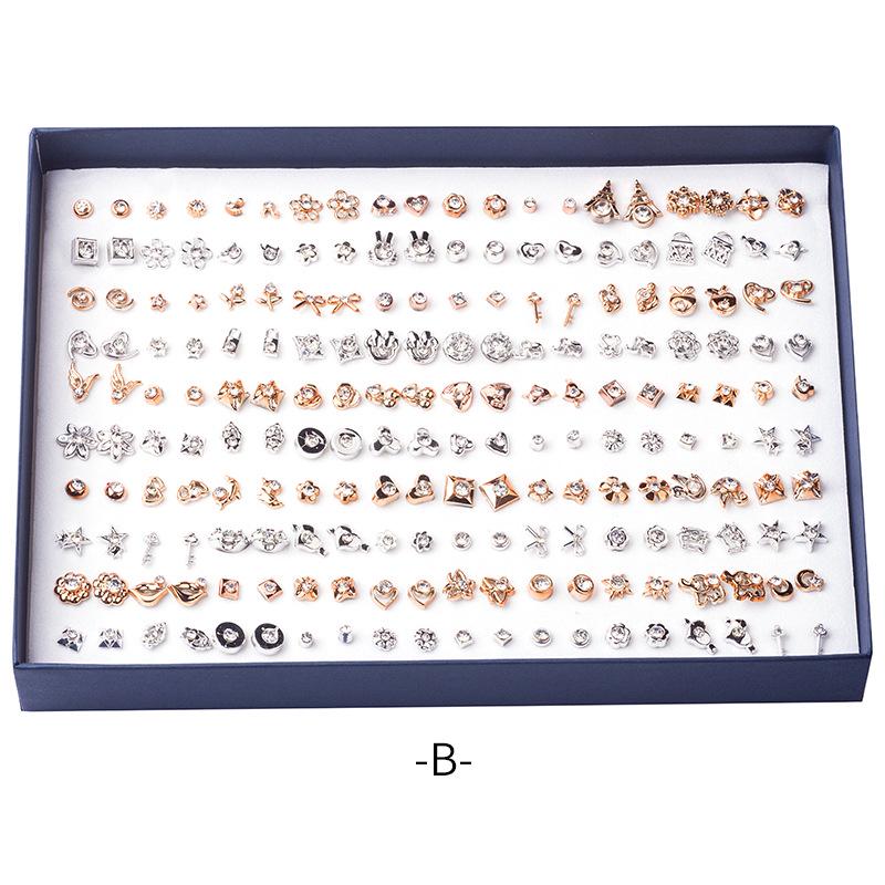 Korean 100-Pair Plastic Boxed Earrings Set - Soft Clay Drip Design, Diamond Glue Needle, Anti-Allergic.