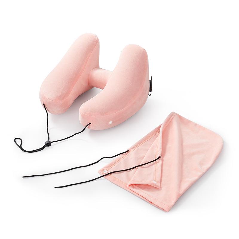 Cross-border H-shaped Crystal Velvet Inflatable Travel Pillow with Hat for Office and Portable Naps