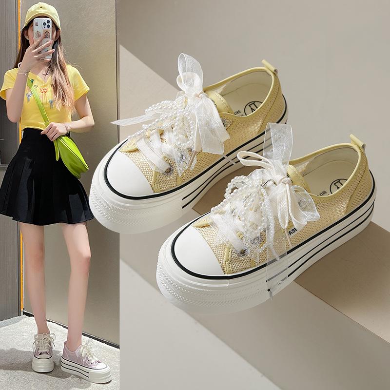 Little white shoes women's 2025 summer new breathable student Korean version casual shoes platform mesh trendy fashion single shoes women