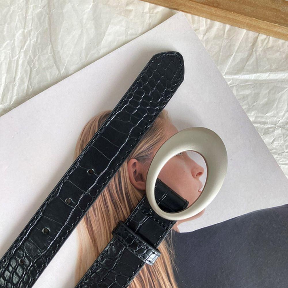 Korean Style Retro Y2k Belt Metal Buckle Jeans Waistband Fashion Pu Leather Waistband  Women