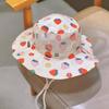 6-8Y Kids Summer Mesh Breathable Fisherman Hat Sweet Floral Strawberry Print Children Girls Sunshade Panama Cap Wide Brim Sunscreen Bucket Hats