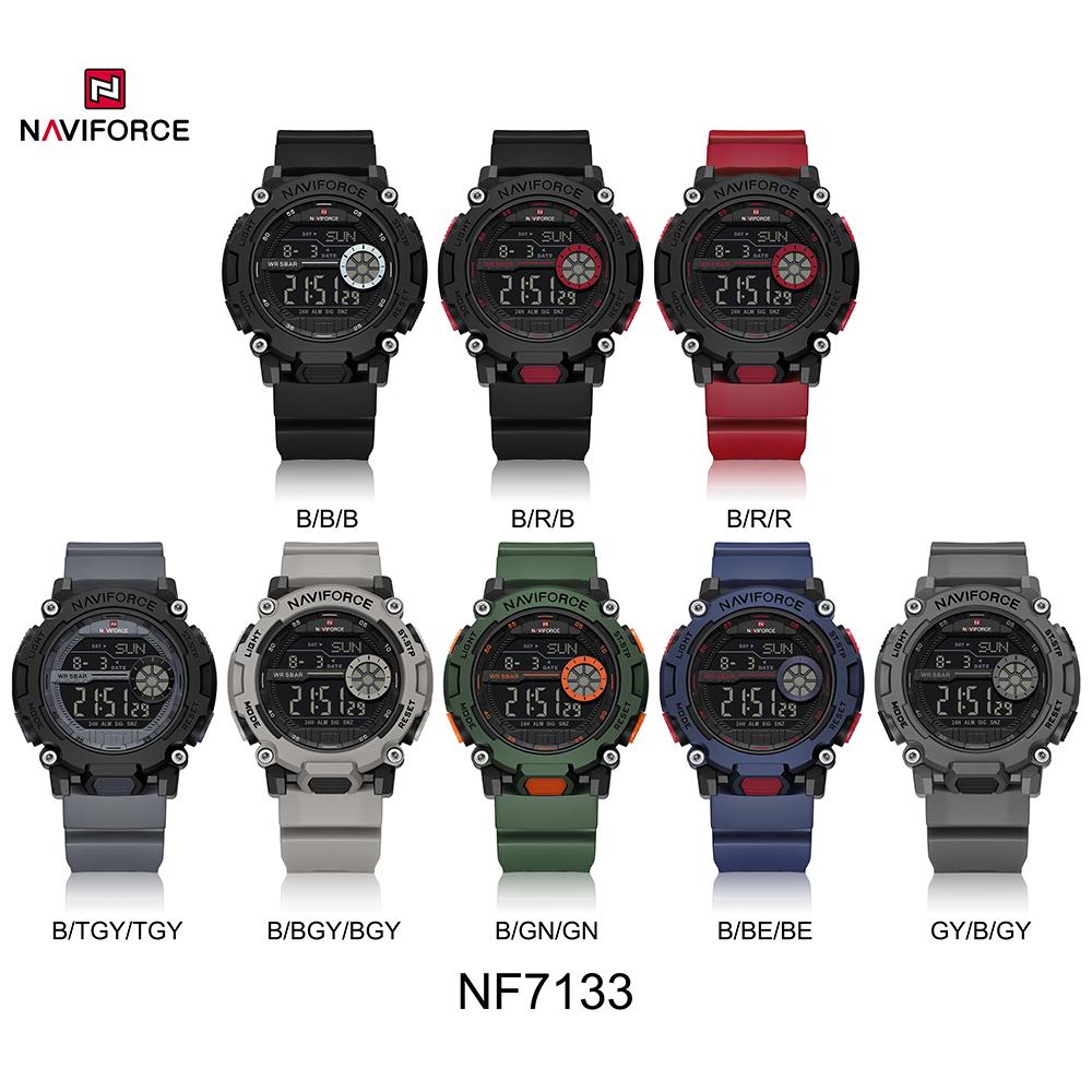 Naviforce Original Men LCD Digital Watch Lightweight Silicone Strap Waterproof Calendar Date Chronograph Alarm Men Boys Outdoor Watch NF7133
