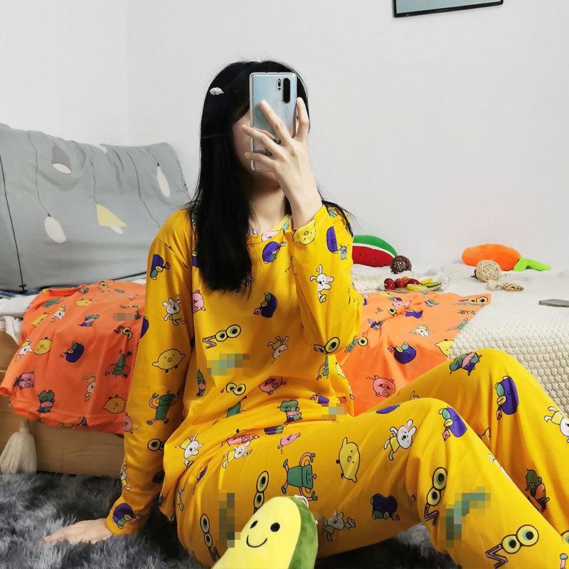 Spring & Autumn Women's Long-Sleeve Pajama Set - Cute Cartoon Design, Plus Size, Cozy Winter Loungewear
