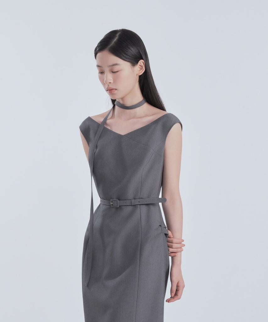 Mausolleum Sienna Semi Off-Shoulder Maxi Dress - Gray