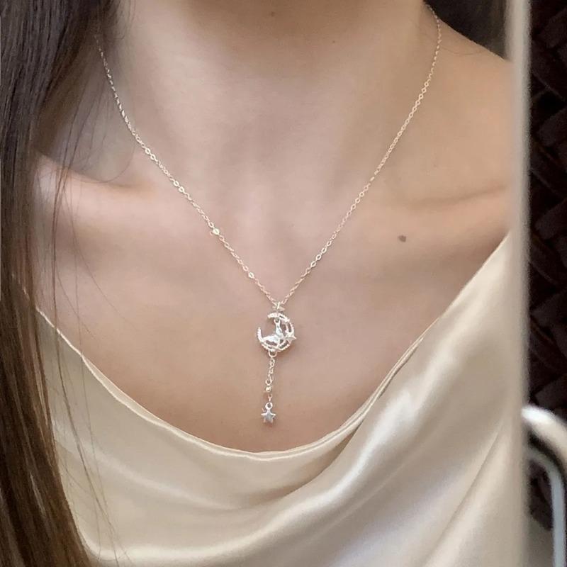 925 Silver Necklace Cute Five Pointed Star Smile Dimple Pendant for Women Girl Jewelry Gift