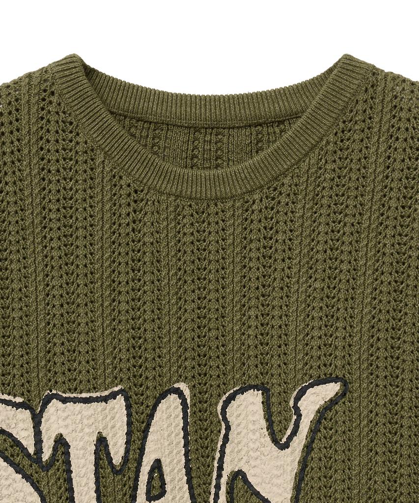 STANDARDERROR 87-Stan190 Country Oversized Color Block Lettering Knit Khaki