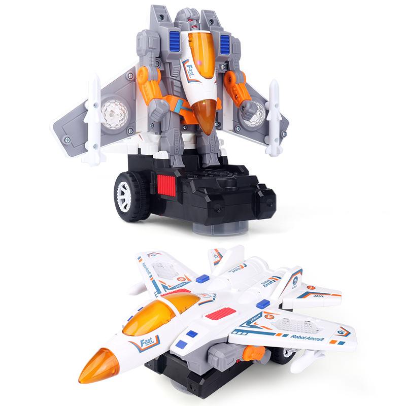 Electric Cool Deformation Combat Aircraft Universal Walking Music Lights Automatic Deformation Aircraft Toys