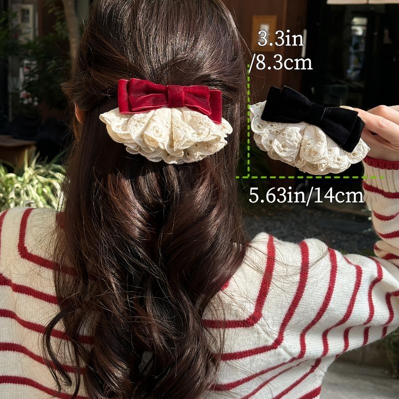 1PC Korean Wave sweet and fashionable spring hairpin, designed with exquisite lace and tassel, with a semi-tied ponytail shape, cute velvet hairpin