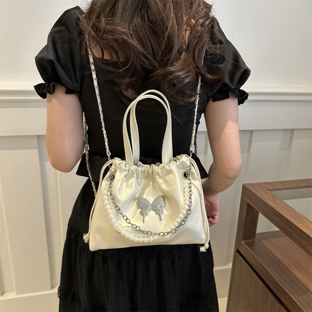 New Large Capacity Women's Backpacks Pearl Chain PU Leather Shoulder Bags Drawstring with Handle Mini Backpacks Women