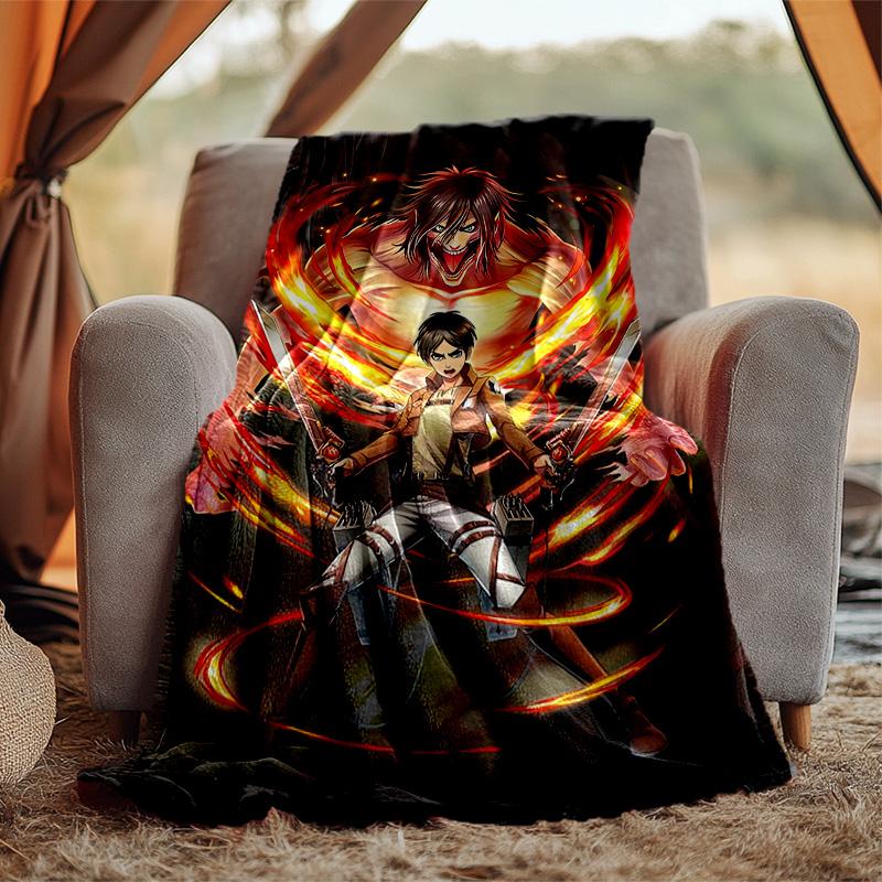 Eren Mikasa Flannel Blanket Soft Warm All-Season Throw, Design for Camping, Car Travel, Hiking Sofa, Bed, Office Perfect Gift for Parties