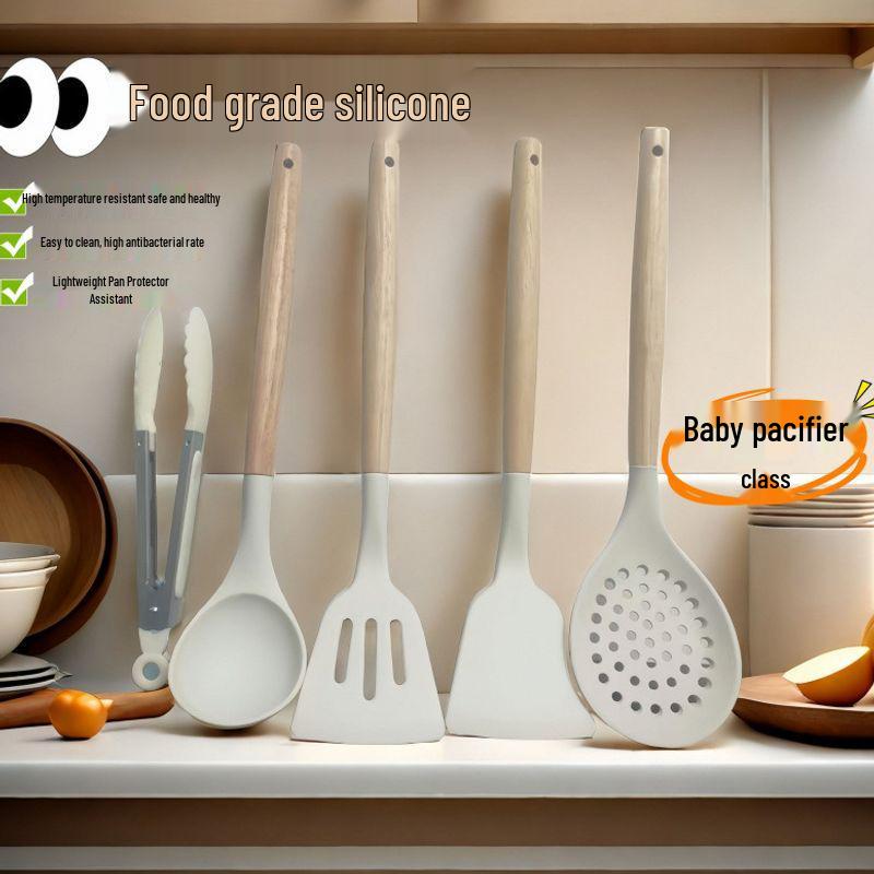 Silicone Spatula & Ladle Set with Wooden Handle for Home and Baby Food Preparation - High Quality, Stylish Design