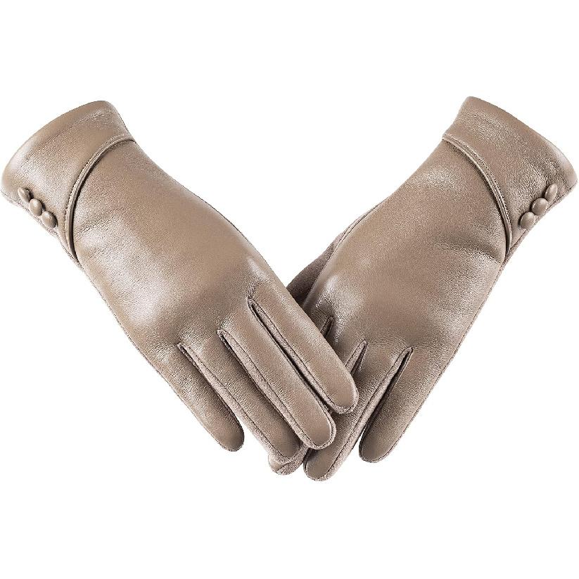 Winter Leather Gloves Women, Warm Wool Lining Touchscreen Texting