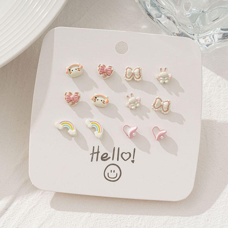 

Kids Anti-Pain Non-Piercing Ear Clip 2025 New Arrival Spring and Autumn Simplicity Easiest for Match Student Ear Stud Compact Delicate Earrings Rainbow Cat 6 Pair -925 Silver Needle Earrings