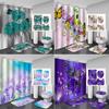 Colorful Flowers Fabric Shower Curtains Bath Mats Rugs Toilet Lid Cover Beautiful Butterfly Flower Bathroom Curtains Set Decor