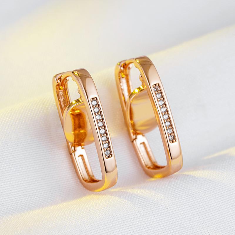New Trendy  Rose Gold Color Hoop Earrings For Women Luxury Natural Zircon Accessories Vintage Bride Wedding Jewelry