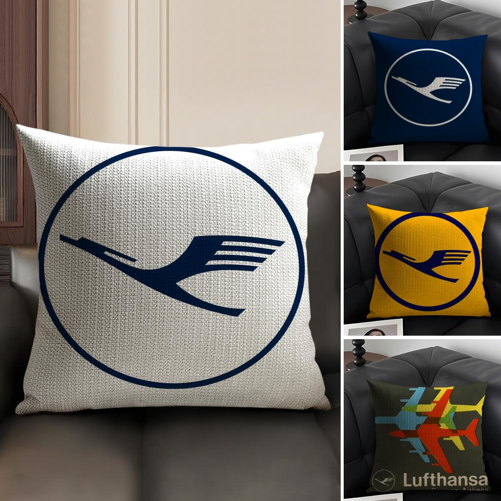L-Lufthansa German Airlines Pillow Case Natural Linen Organic Fabric Double-Sided Printing Sofa Home Decor Gift Cushion Cover