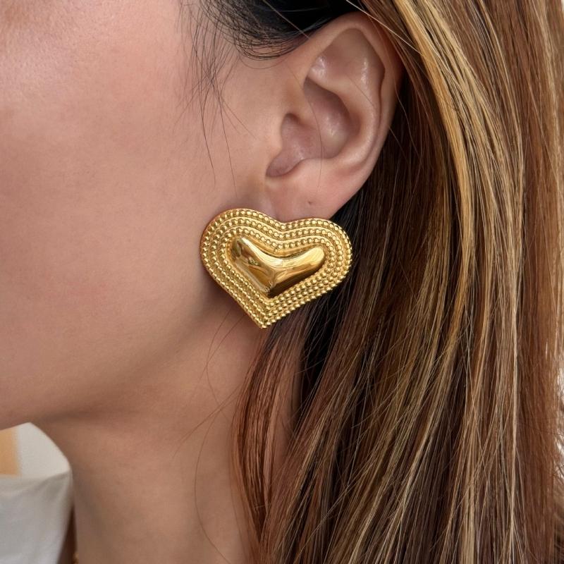 Gold Color Metal Heart Stud Earrings for Women Three-layers Uneven Side Love Heart Female Earrings Punk Cool Ear Jewelry