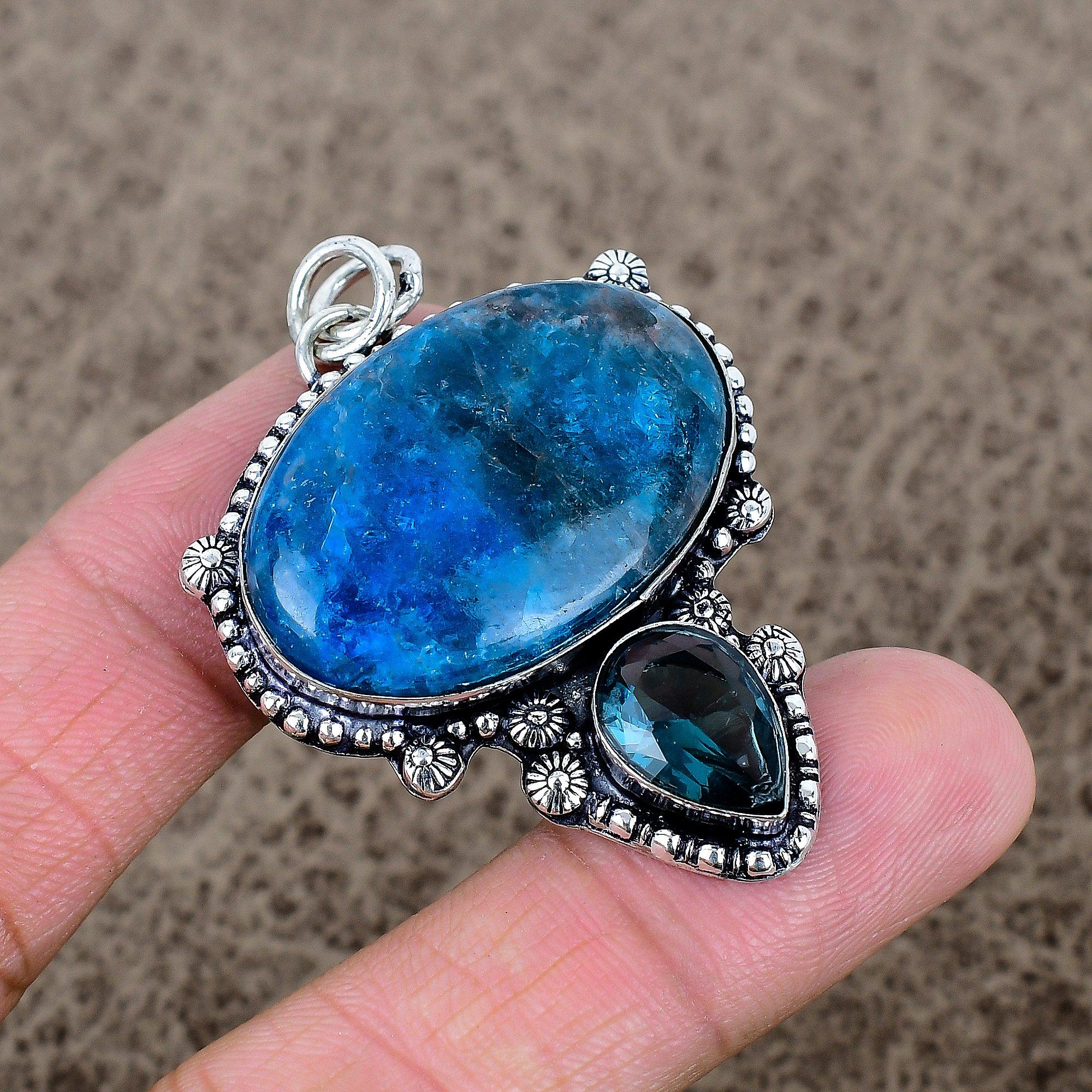 

Blue Apatite, Iolite Gemstone 925 Sterling Silver Jewelry Pendant 2.09 KKG-321