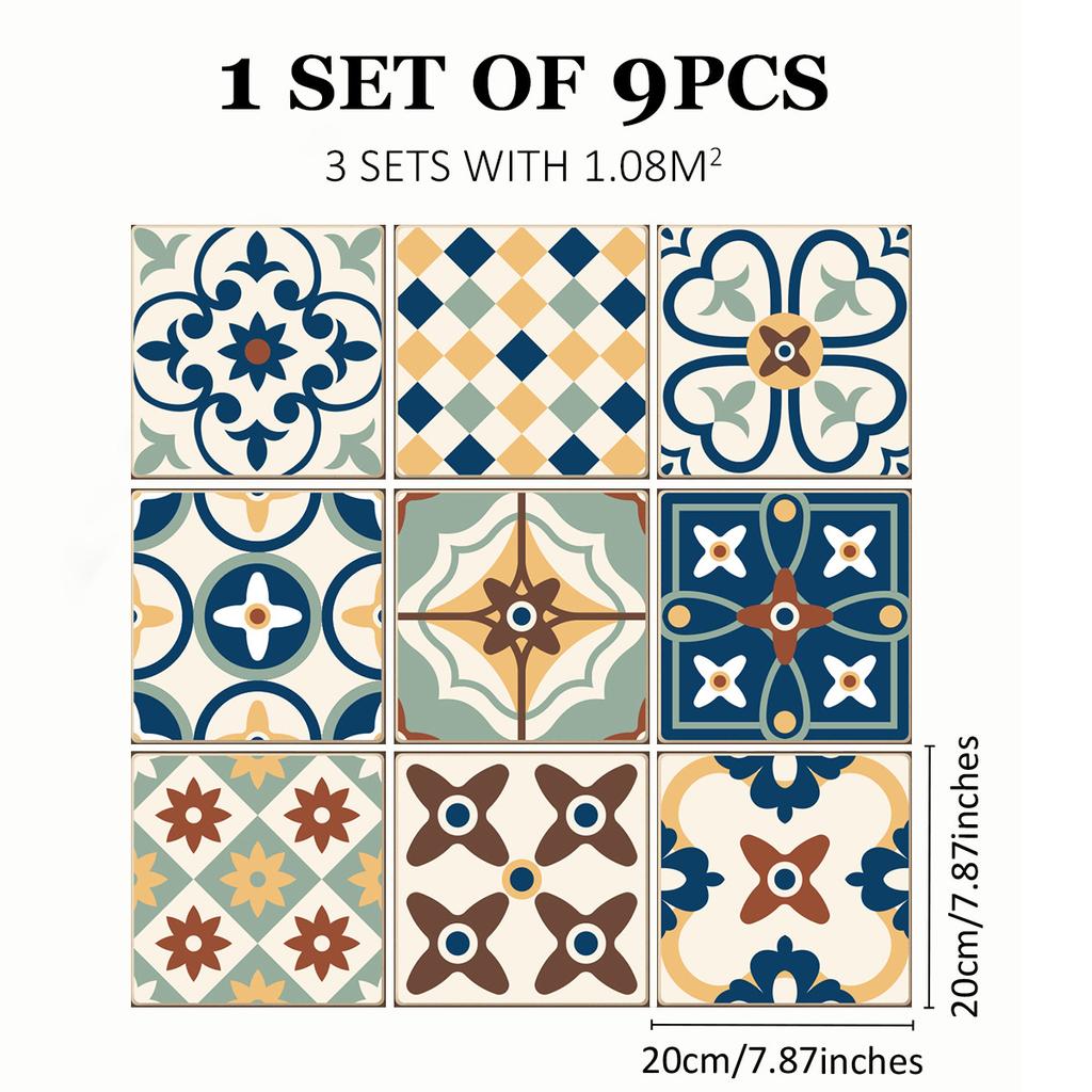 Mediterranean Wind Thickened Living Room Wear-Resistant Retro Pvc Floor Sticker Matte Floor Tile Self-Adhesive Bathroom Wall Sticker