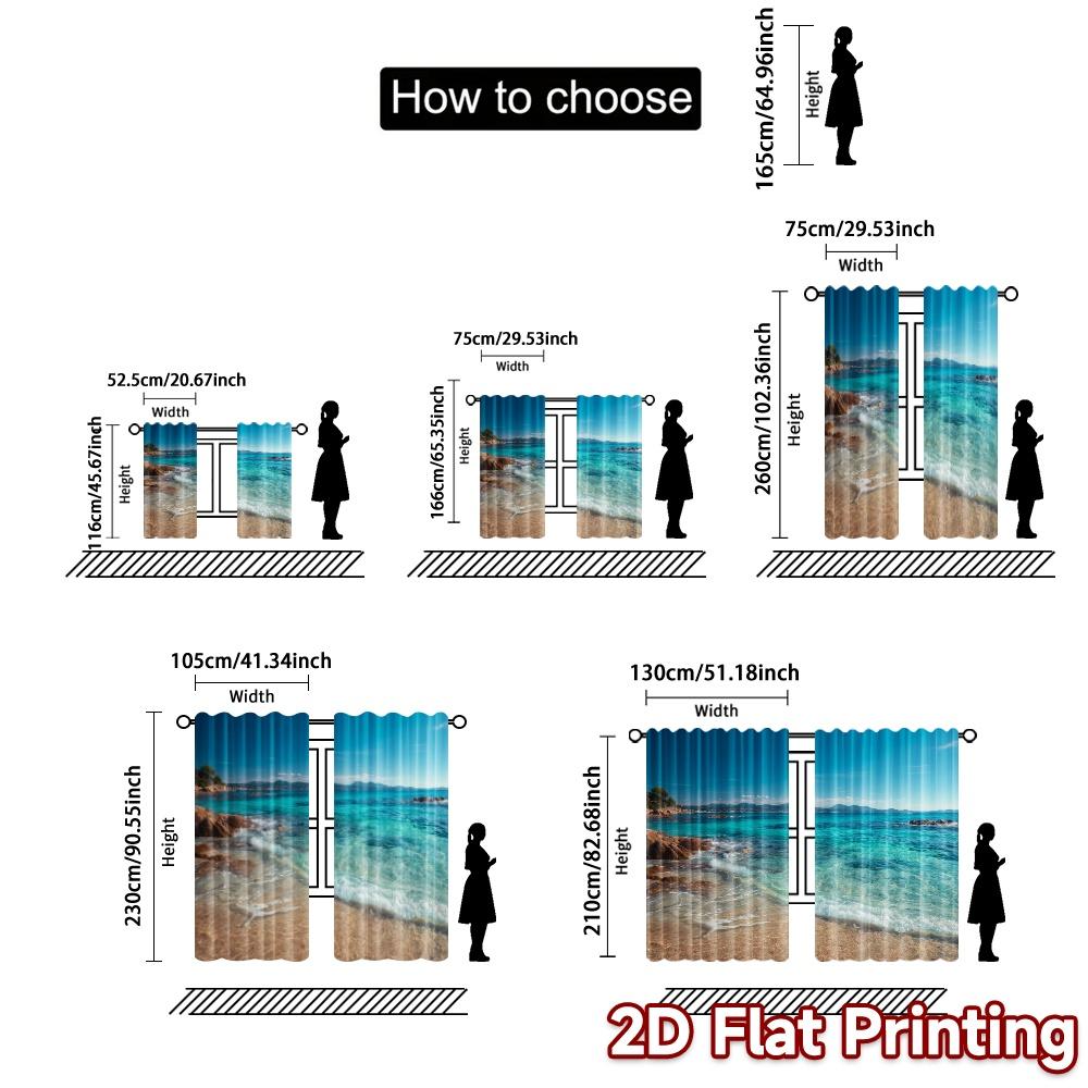 2pcs   2D FLAT PRINTING Curtains (Without Rod) AzureShoreline Chic Pattern Curtains Versatile Polyester Curtains Art Deco Festive
