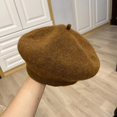 Autumn and Winter Wool Knitted Solid Color Beret Women's Literary Retro Warm Simple Style Painter Hat