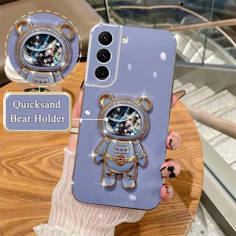 

S 23 21 22 Блестящий чехол с держателем зыбучего песка для Samsung Galaxy S21 S20 S23 Fe S22 Plus Ultra S10 S9 S8, силиконовый чехол-подставка Note 10 lite синий/серый