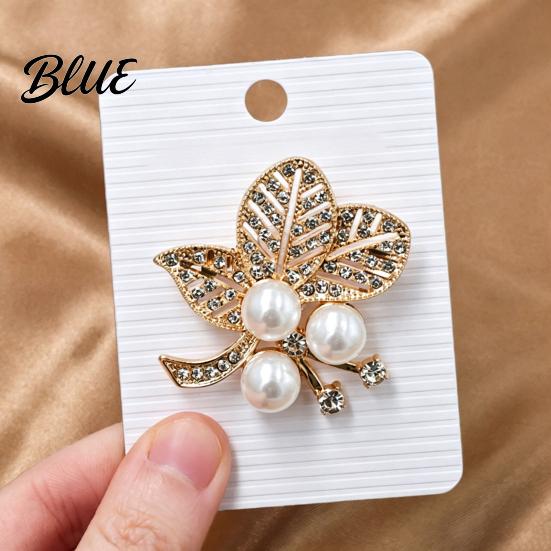 Leaf Lapel Pin Faux Pearl Rhinestone Brooch Alloy Hollow Leaves
