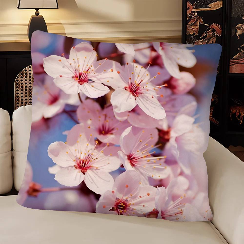Cherry Blossoms Pillow Case Fashion Square Pillowcase Bedroom Sofa Room Ins Decoration Leisure