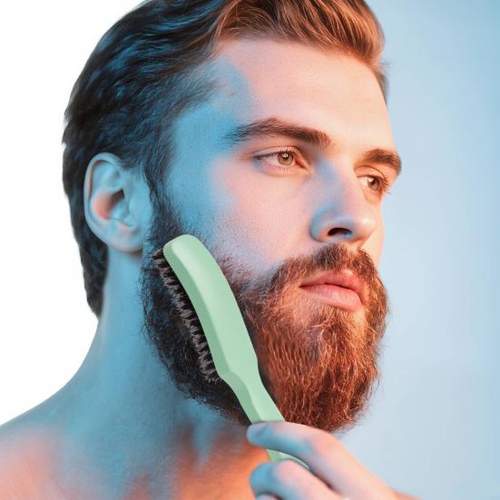Men Beard Brush with Handle Nylon Beard Brush Home Boar Bristle Ergonomic Carved Salon Men Mustache