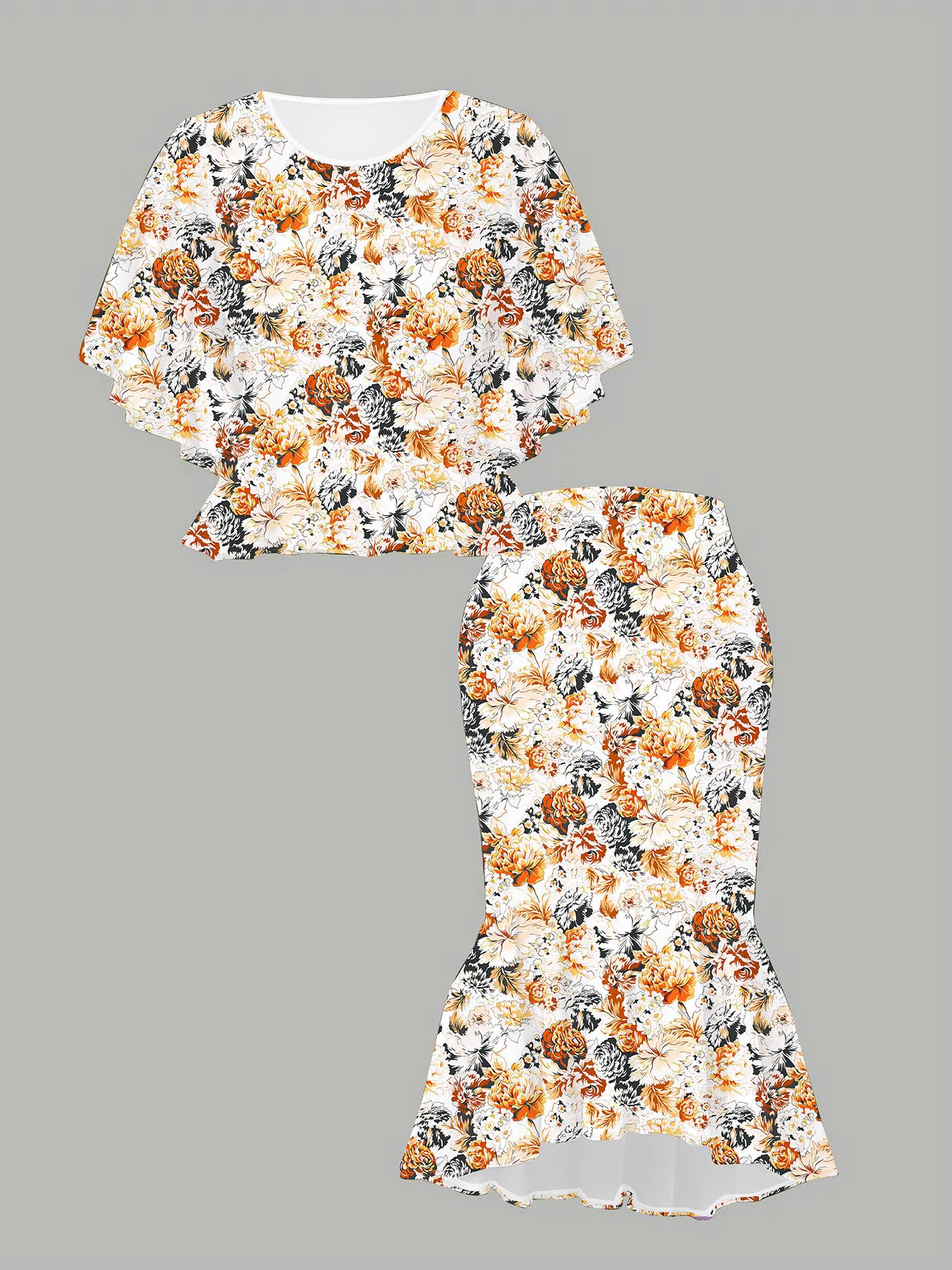 

Классический тотемный женский принт с 3D-цветами, Модный большого размера, Элегантный, Универсальный для всех сезонов. Футболка, Юбка и Комплект 6XL оранжевый
