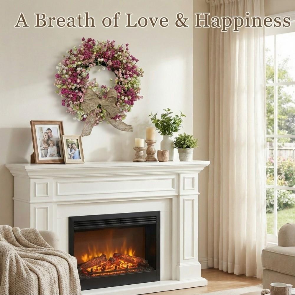 With Bow Spring Flower Wreath Lifelike Door Hanging Wreath  Living Room Wall