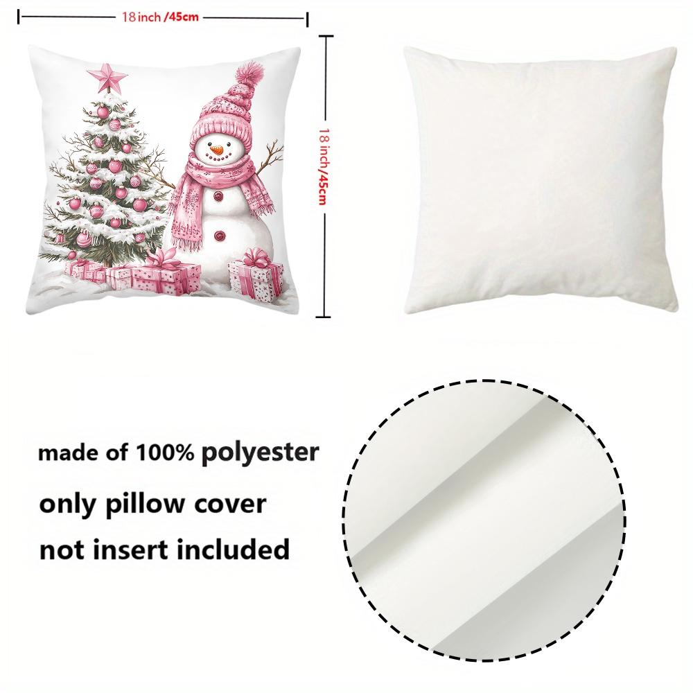 Pink Snowman Christmas Pattern Decorative Cushions Polyester Pillowcase, Sofa Decorative Cushion Cover, Bedside Throw Pillow